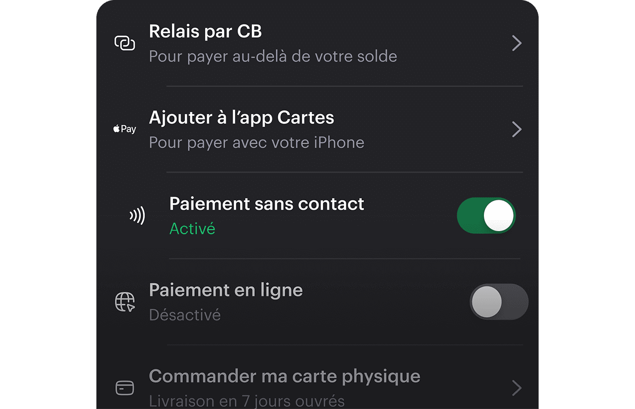 Paramètres de la carte dans l'application