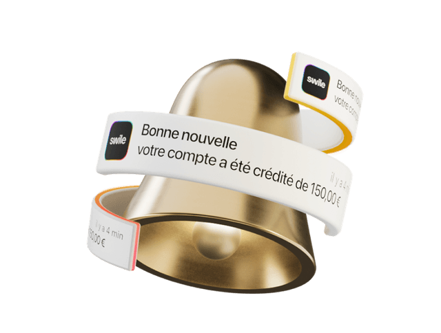 Cloche avec notification "Bonne nouvelle, votre compte a été crédité de 150€"
