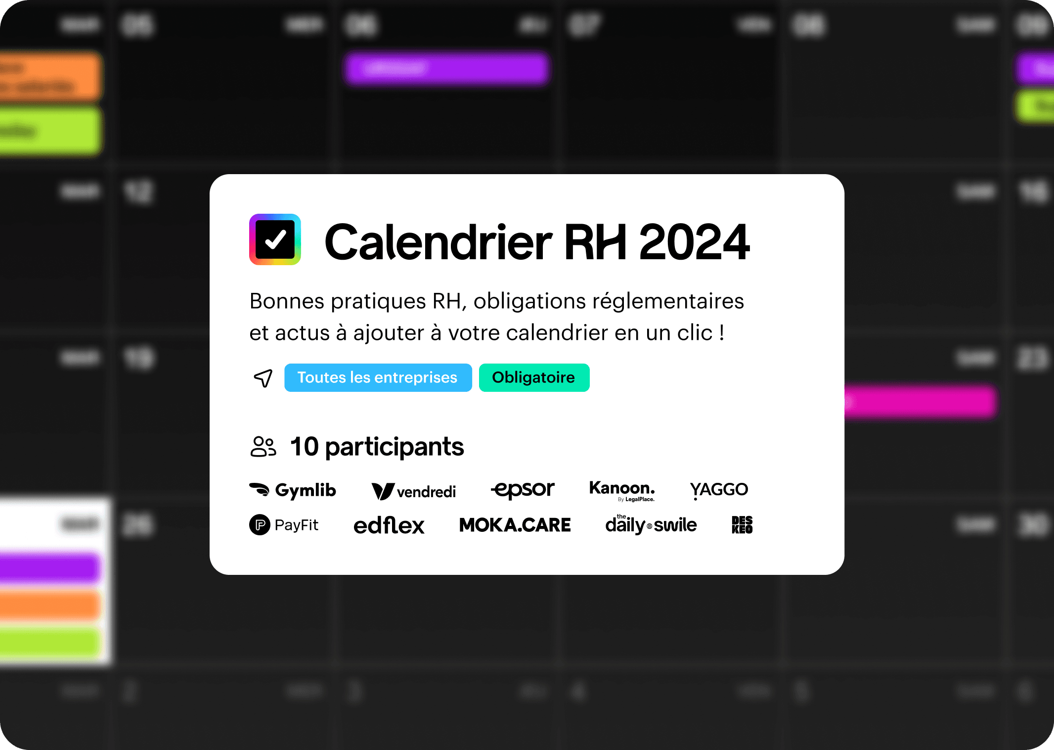 Illustration calendrier RH 2024 avec dates